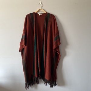 Rust and Green Oversized Cardigan with Fringe